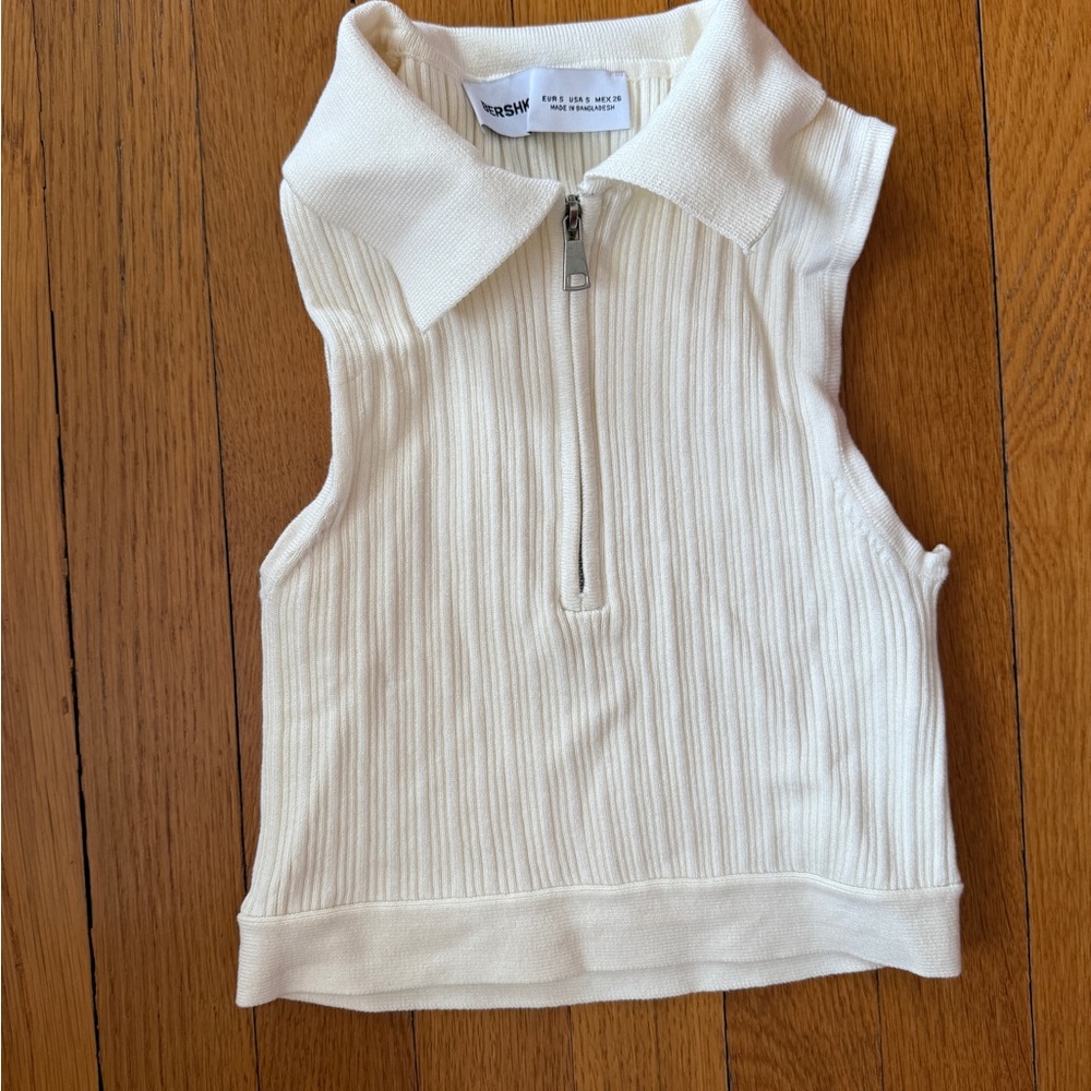 Bershka Cream Sleeveless Ribbed Top